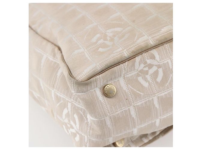 CHANEL Nuova Borsa Tote da Viaggio Nylon Beige Oro CC Auth gh841 D'oro - vista 13