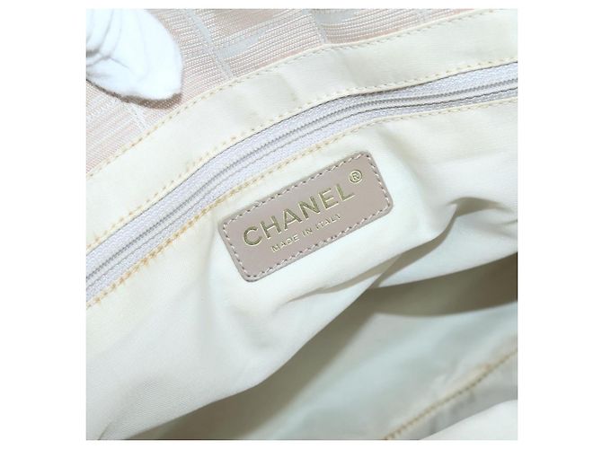 CHANEL Nuova Borsa Tote da Viaggio Nylon Beige Oro CC Auth gh841 D'oro - vista 14