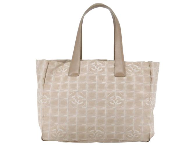 CHANEL Nuova Borsa Tote da Viaggio Nylon Beige Oro CC Auth gh841 D'oro - vista 2