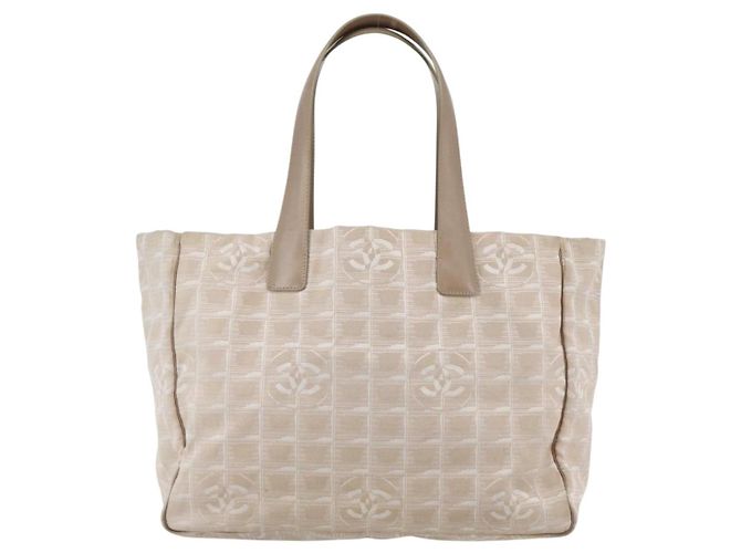 CHANEL Nuova Borsa Tote da Viaggio Nylon Beige Oro CC Auth gh841 D'oro - vista 3