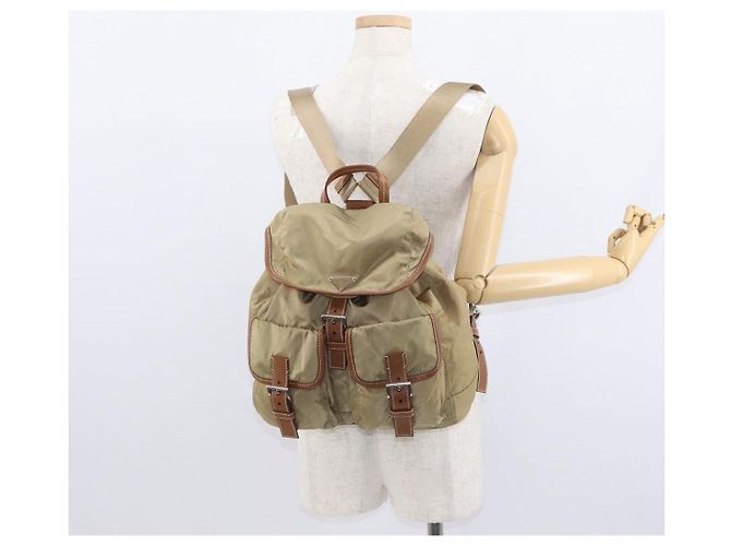 PRADA Backpack Nylon Beige Silver Auth 153987 Silvery - view 29