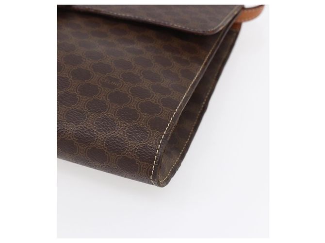 Céline CELINE Macadam Canvas Circle Shoulder Bag PVC Leather Brown Gold Auth 153465 Golden - vue 10