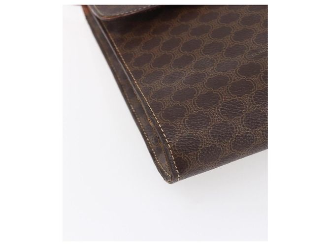 Céline CELINE Macadam Canvas Circle Shoulder Bag PVC Leather Brown Gold Auth 153465 Golden - vue 11