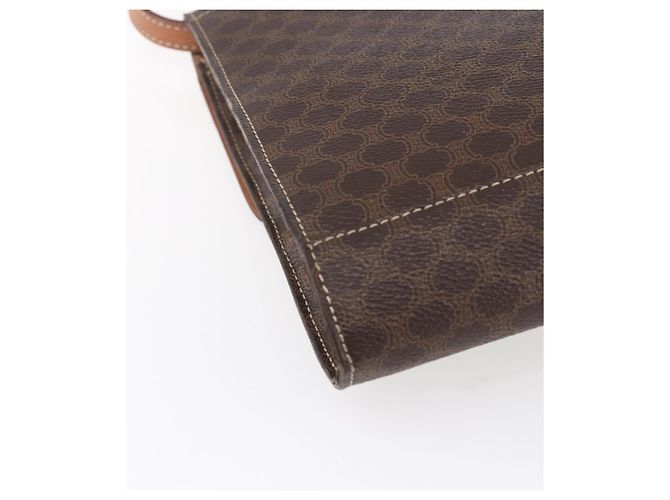 Céline CELINE Macadam Canvas Circle Shoulder Bag PVC Leather Brown Gold Auth 153465 Golden - vue 13