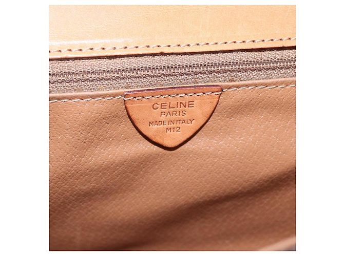 Céline CELINE Macadam Canvas Circle Shoulder Bag PVC Leather Brown Gold Auth 153465 Golden - vue 14