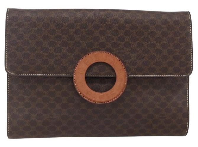 Céline CELINE Macadam Canvas Circle Shoulder Bag PVC Leather Brown Gold Auth 153465 Golden - vue 2