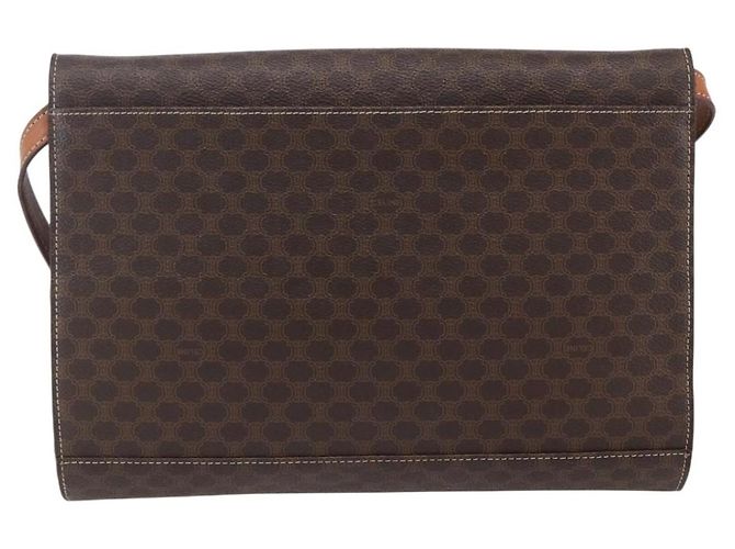 Céline CELINE Macadam Canvas Circle Shoulder Bag PVC Leather Brown Gold Auth 153465 Golden - vue 3
