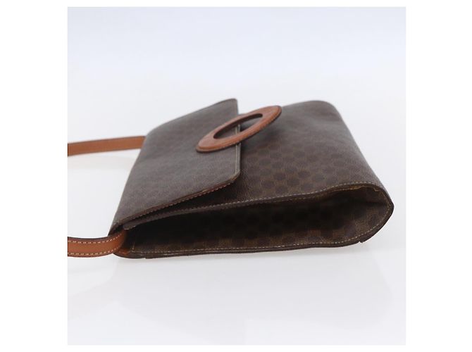 Céline CELINE Macadam Canvas Circle Shoulder Bag PVC Leather Brown Gold Auth 153465 Golden - vue 4