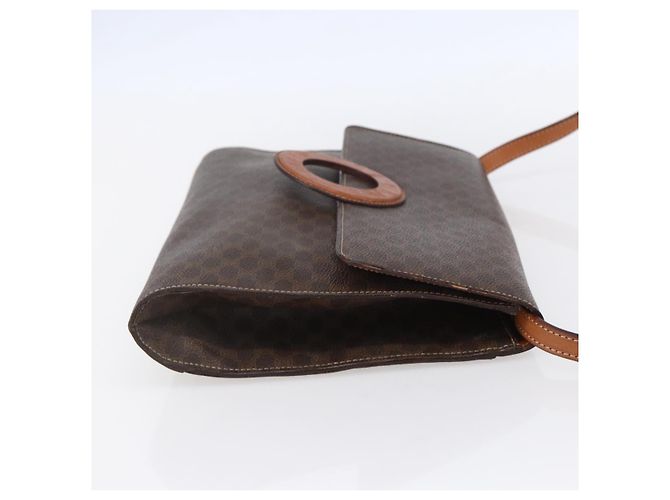 Céline CELINE Macadam Canvas Circle Shoulder Bag PVC Leather Brown Gold Auth 153465 Golden - vue 5