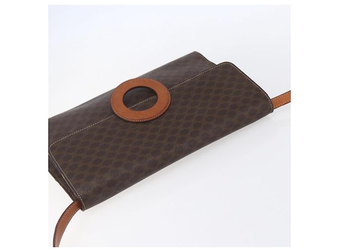 Céline CELINE Macadam Canvas Circle Shoulder Bag PVC Leather Brown Gold Auth 153465 Golden - vue 6