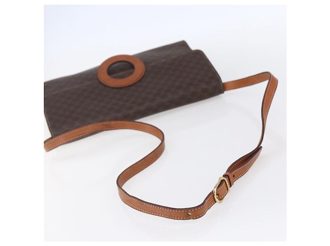 Céline CELINE Macadam Canvas Circle Shoulder Bag PVC Leather Brown Gold Auth 153465 Golden - vue 7