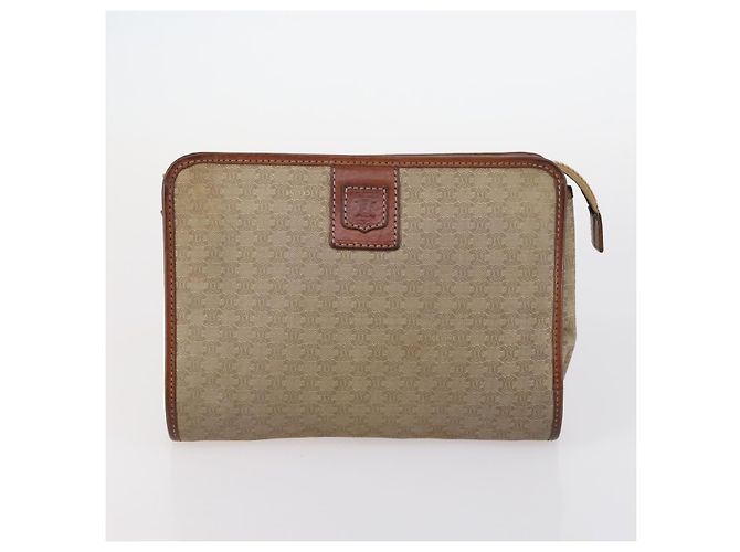 Céline Borsa a Spalla in Tela Macadam CELINE PVC Beige Oro Auth 144940 D'oro - vista 11