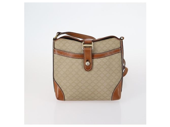 Céline Borsa a Spalla in Tela Macadam CELINE PVC Beige Oro Auth 144940 D'oro - vista 2