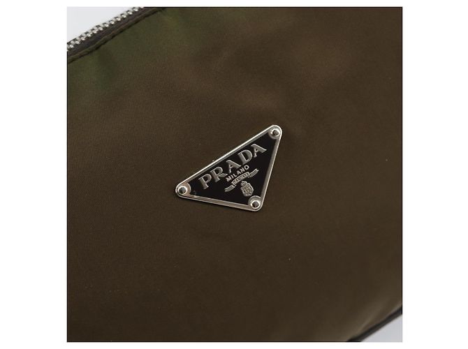 PRADA Schultertasche Nylon Khaki Silber Authentisch 145010 - Ansicht 14