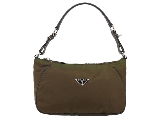 PRADA Schultertasche Nylon Khaki Silber Authentisch 145010 - Ansicht 2