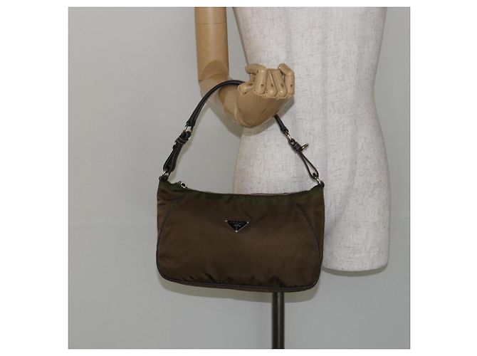 PRADA Schultertasche Nylon Khaki Silber Authentisch 145010 - Ansicht 24