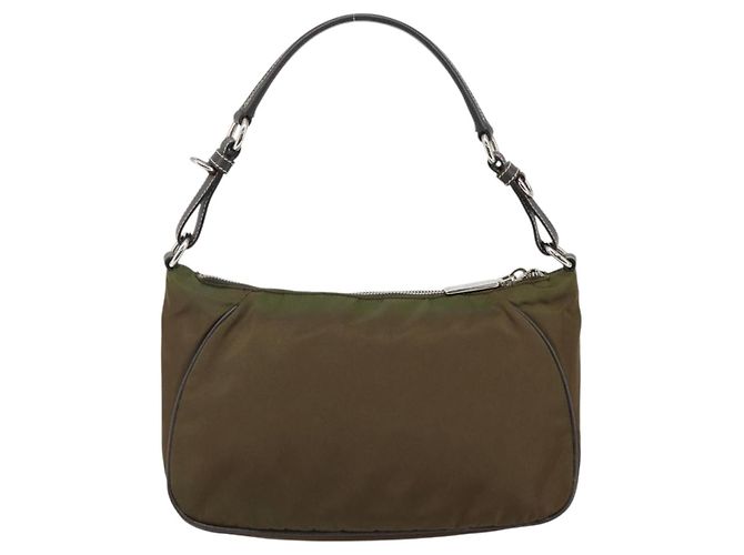 PRADA Schultertasche Nylon Khaki Silber Authentisch 145010 - Ansicht 3