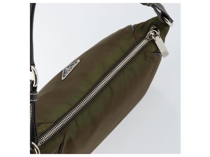 PRADA Schultertasche Nylon Khaki Silber Authentisch 145010 - Ansicht 6