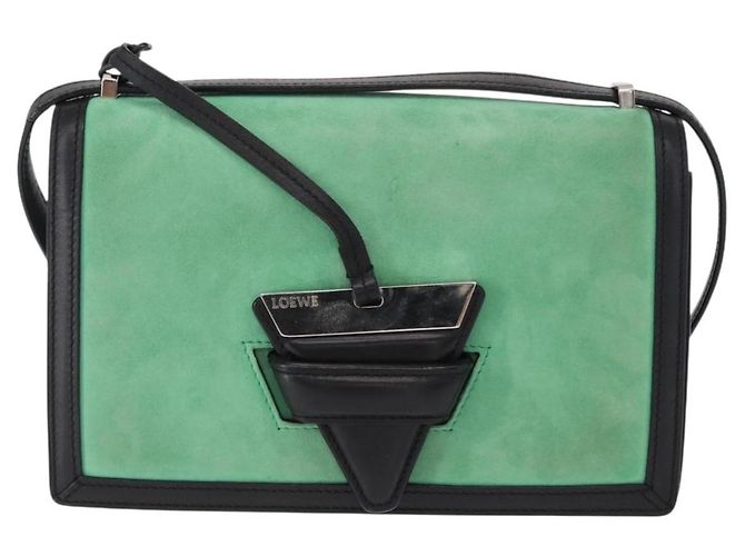 Borsa a Spalla LOEWE Barcelona in Pelle Suede Verde Argento Autentica 153905 - vista 13