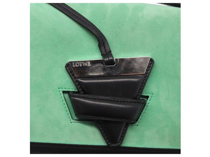 Borsa a Spalla LOEWE Barcelona in Pelle Suede Verde Argento Autentica 153905 - vista 17