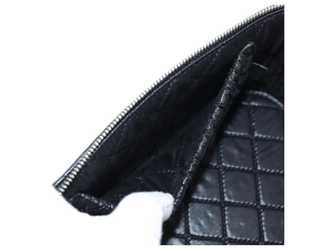 Vanity CHANEL Pochette Matelassé in Pelle di Agnello Nera Argento CC Auth 142565M Nero - vista 22