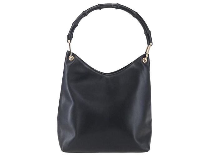 Borsa a Spalla in Pelle Gucci Bamboo Nera Oro 001 3007 Auth gh1309 Nero D'oro - vista 2