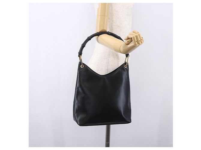 Borsa a Spalla in Pelle Gucci Bamboo Nera Oro 001 3007 Auth gh1309 Nero D'oro - vista 22