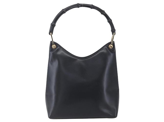 Borsa a Spalla in Pelle Gucci Bamboo Nera Oro 001 3007 Auth gh1309 Nero D'oro - vista 3
