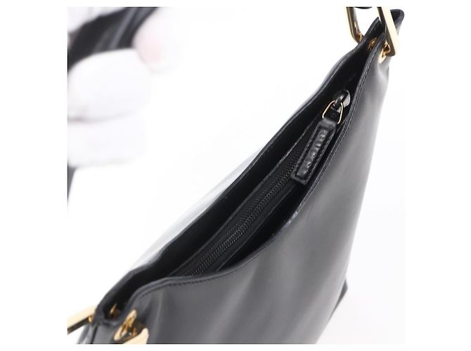 Borsa a Spalla in Pelle Gucci Bamboo Nera Oro 001 3007 Auth gh1309 Nero D'oro - vista 6