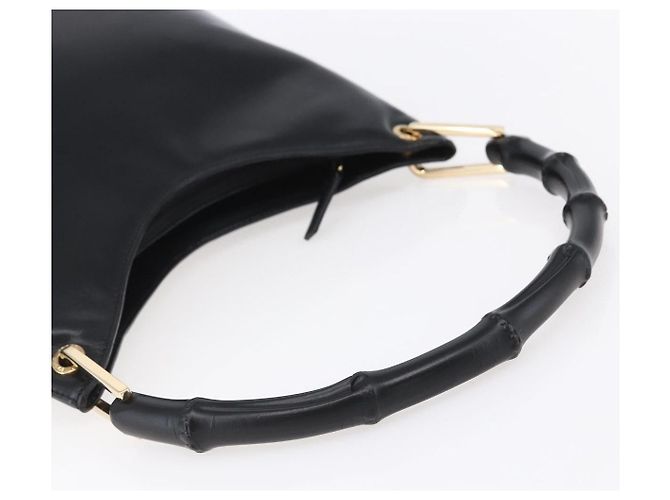 Borsa a Spalla in Pelle Gucci Bamboo Nera Oro 001 3007 Auth gh1309 Nero D'oro - vista 7
