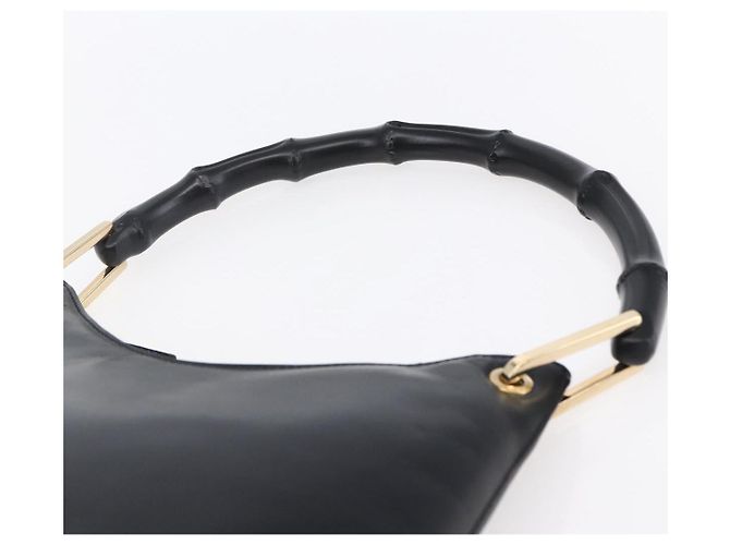 Borsa a Spalla in Pelle Gucci Bamboo Nera Oro 001 3007 Auth gh1309 Nero D'oro - vista 8