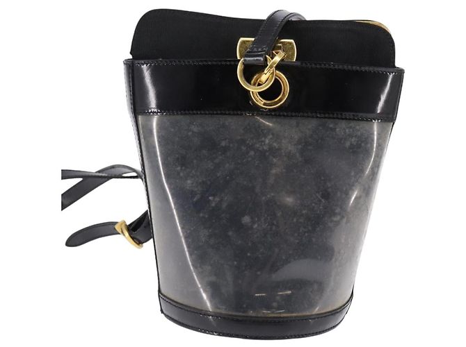 Borsa a Spalla Gancini in Vinile Nero e Oro Auth 145025 di Salvatore Ferragamo D'oro - vista 2