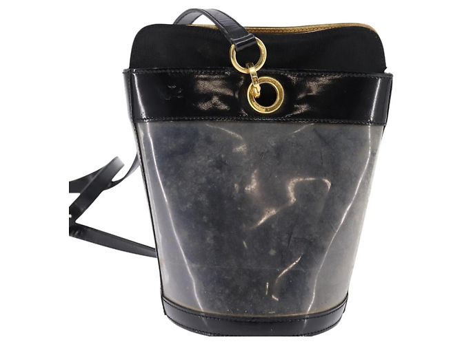 Borsa a Spalla Gancini in Vinile Nero e Oro Auth 145025 di Salvatore Ferragamo D'oro - vista 3