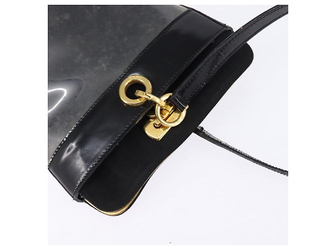 Borsa a Spalla Gancini in Vinile Nero e Oro Auth 145025 di Salvatore Ferragamo D'oro - vista 6