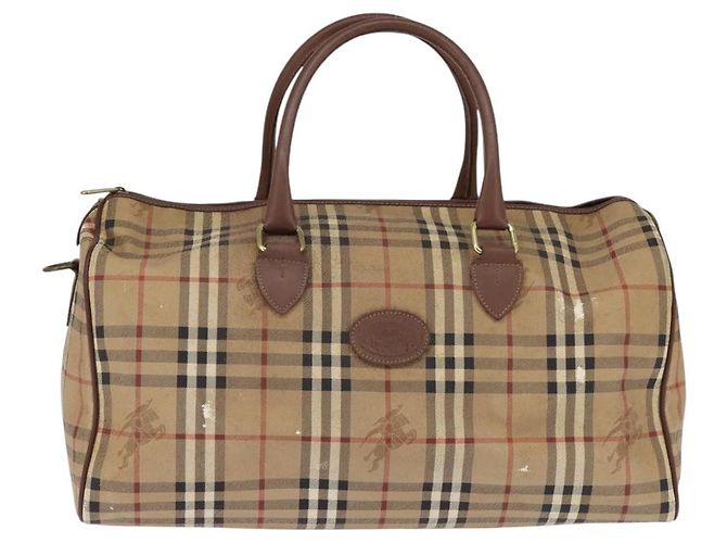 Autre Marque Borsa Boston in PVC beige e oro Nova Check di Burberrys Auth gh919 D'oro - vista 2