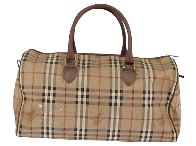 Autre Marque Borsa Boston in PVC beige e oro Nova Check di Burberrys Auth gh919 D'oro - vista 3