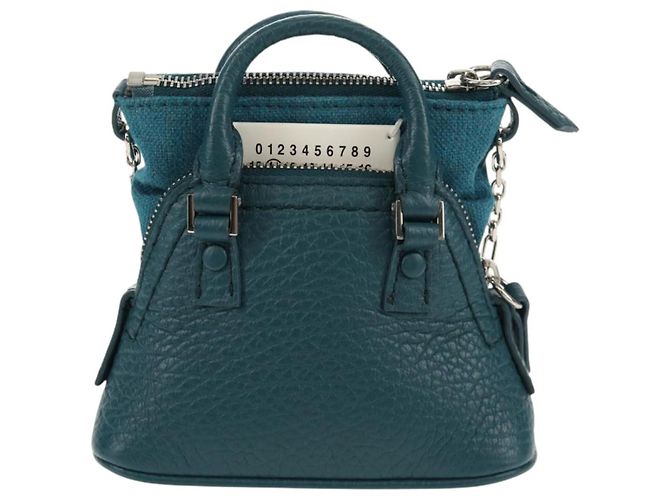 Autre Marque Mini borsa a mano in pelle 2 in 1 Maison Margiela blu argento autentica 128504M - vista 13