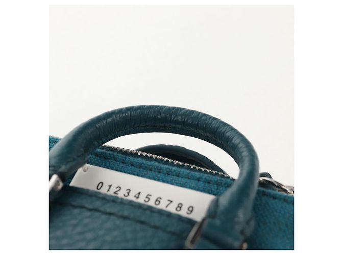 Autre Marque Mini borsa a mano in pelle 2 in 1 Maison Margiela blu argento autentica 128504M - vista 14
