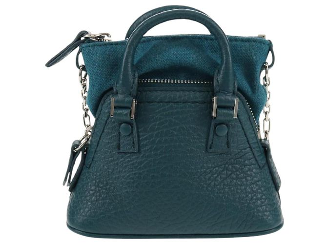 Autre Marque Mini borsa a mano in pelle 2 in 1 Maison Margiela blu argento autentica 128504M - vista 2