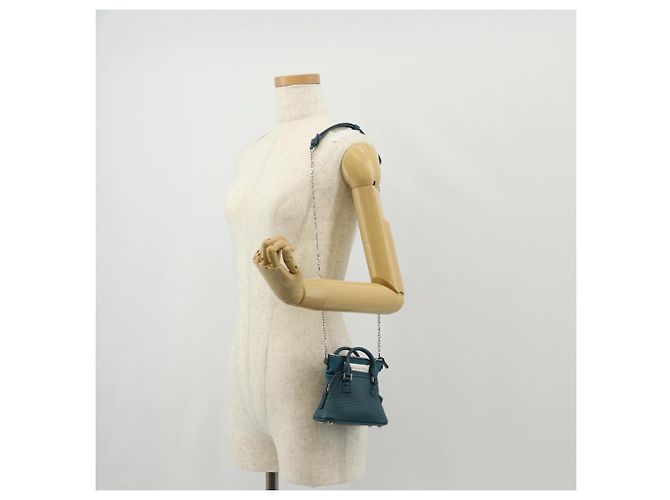 Autre Marque Mini borsa a mano in pelle 2 in 1 Maison Margiela blu argento autentica 128504M - vista 26