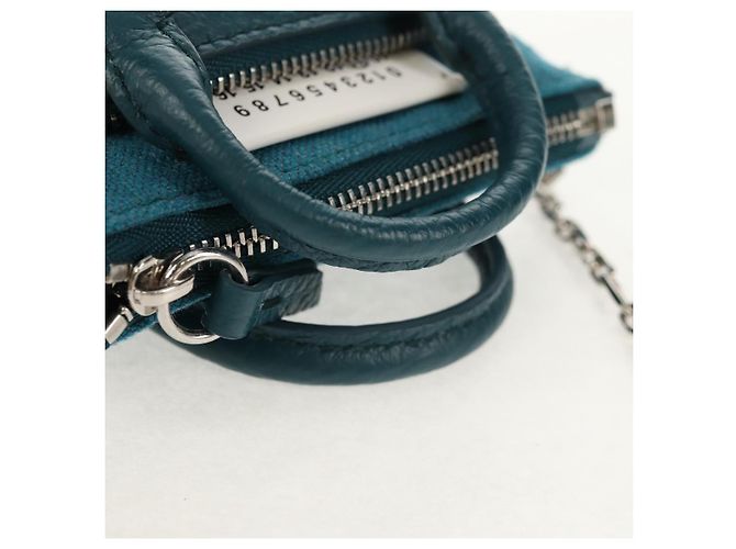 Autre Marque Mini borsa a mano in pelle 2 in 1 Maison Margiela blu argento autentica 128504M - vista 7