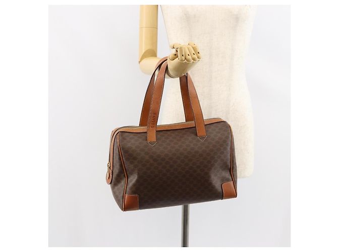 Céline Borsa a mano in tela Macadam CELINE in pelle PVC marrone oro Auth ep11458 D'oro - vista 21