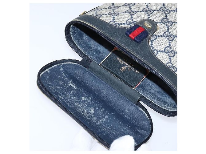 Borsa a Spalla Gucci GG Supreme Sherry Line PVC Blu Navy Oro 904 02 070 Auth 151004 D'oro - vista 10