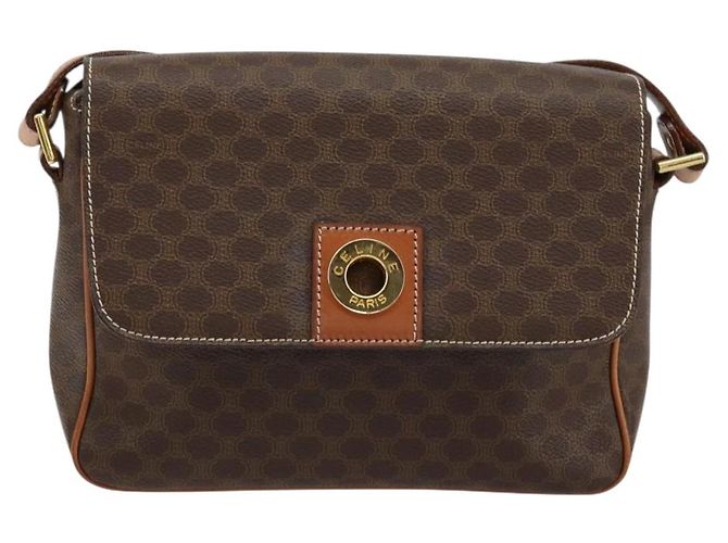 Céline Borsa a spalla circolare in tela Macadam CELINE in pelle PVC marrone oro Auth 150513 D'oro - vista 13