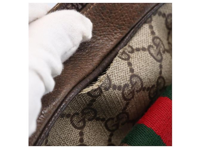Borsa a Spalla Gucci GG Supreme Web Sherry Line PVC Beige Oro Auth BA7460 D'oro - vista 11