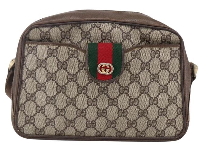 Borsa a Spalla Gucci GG Supreme Web Sherry Line PVC Beige Oro Auth BA7460 D'oro - vista 13
