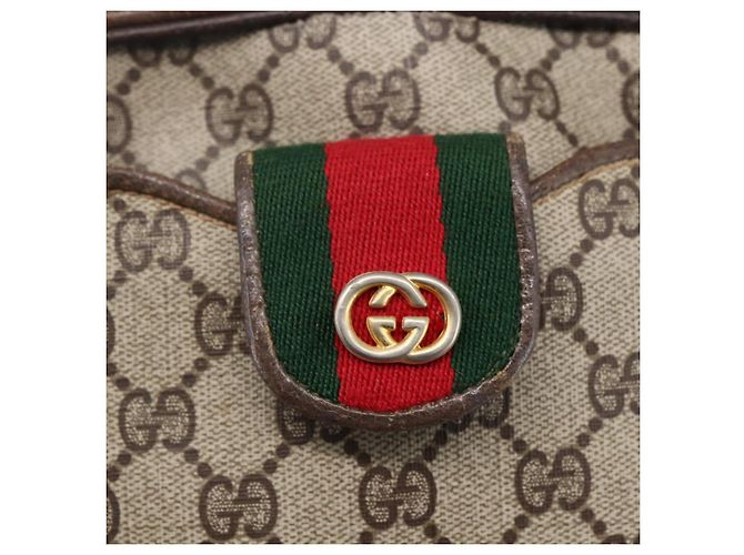 Borsa a Spalla Gucci GG Supreme Web Sherry Line PVC Beige Oro Auth BA7460 D'oro - vista 17