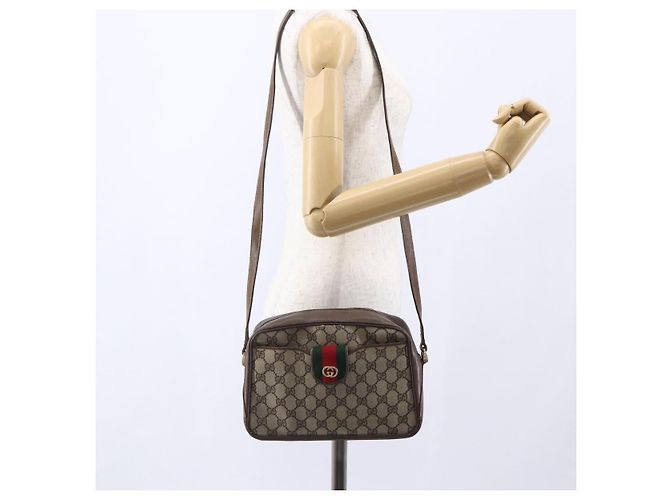 Borsa a Spalla Gucci GG Supreme Web Sherry Line PVC Beige Oro Auth BA7460 D'oro - vista 25