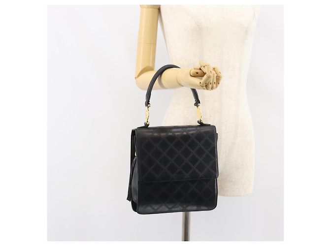 Borsa a mano in pelle nera e oro VERSACE Auth yk20008 Nero D'oro - vista 23
