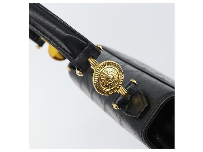 Borsa a mano in pelle nera e oro VERSACE Auth yk20008 Nero D'oro - vista 9